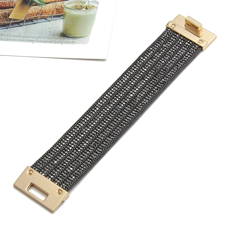 Leather Bracelet for Women Crystal Circle Charm Wrap Bracelets& Bangles Boho Multilayer Wide Crystal Bracelet Female Jewelry