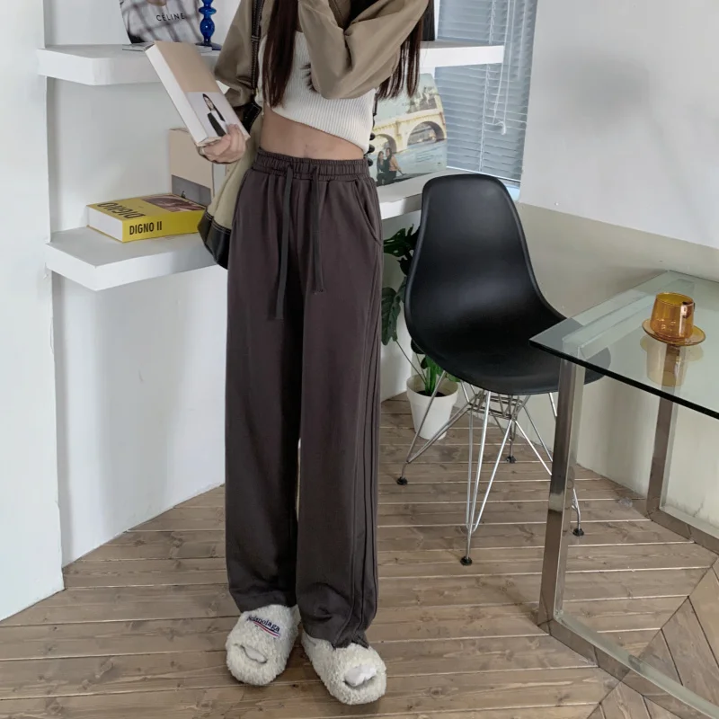 

Женские осенние зимние широкие брюки, серые повседневные свободные спортивные штаны, женские штаны с высокой талией для бега