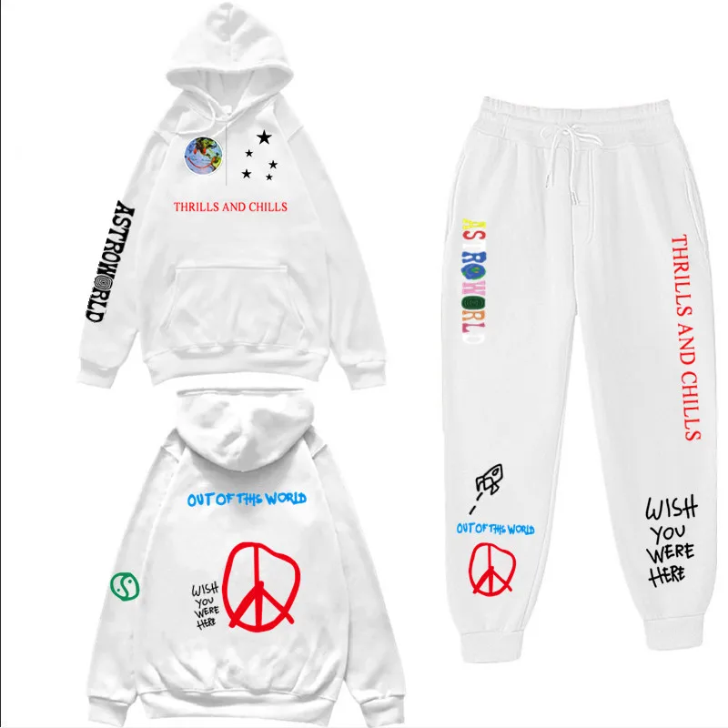 

Astroworld THRILLS AND CHILLS Hoodies Plus Pants Autumn Streetwear Pullover Travis Scotts Young Men Women Fashion Hip Hop Print