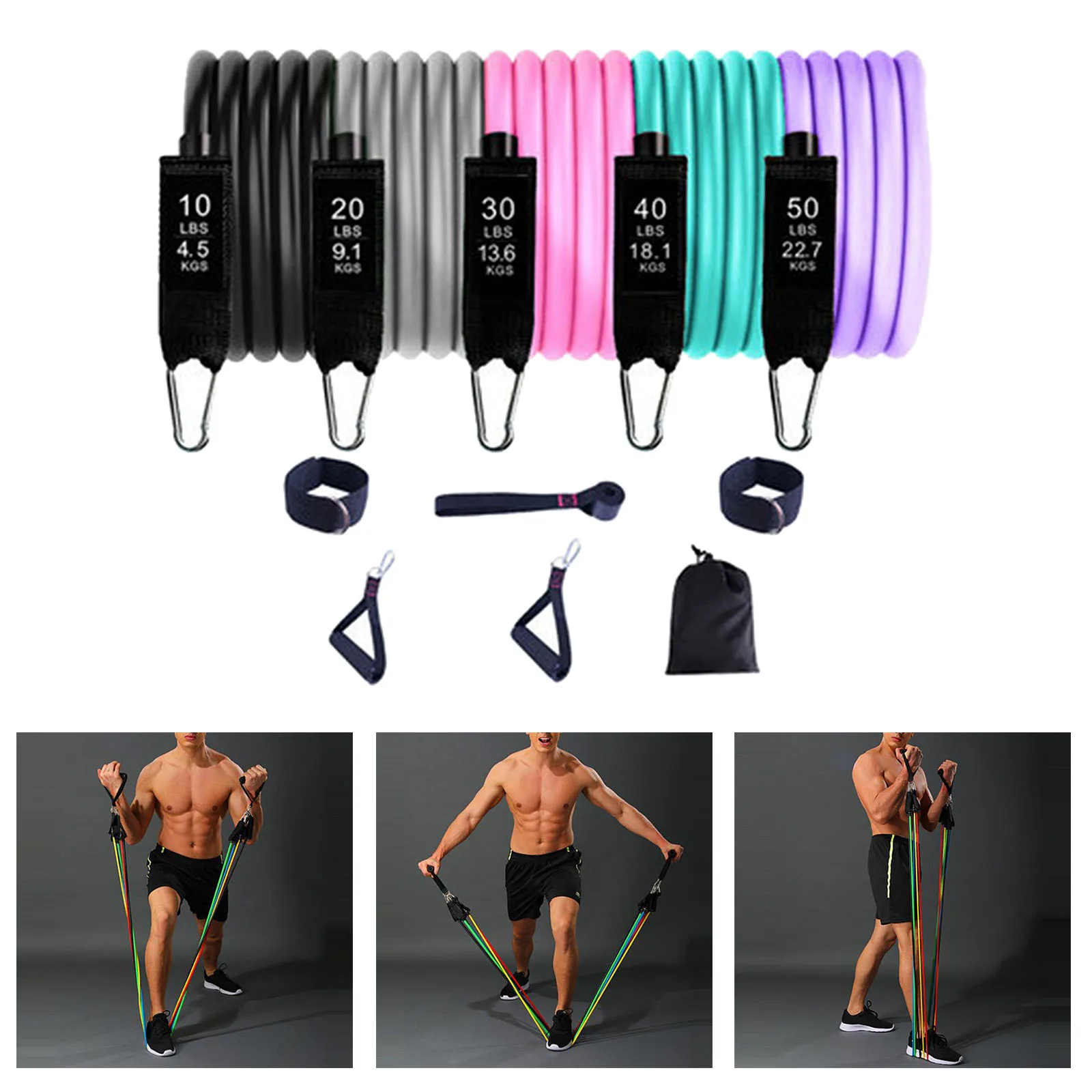 

Набор эластичных лент для упражнений, 5 цветов, ленты с дверными анкерными ручками, портативные ремни на лодыжку для тренировок мышц