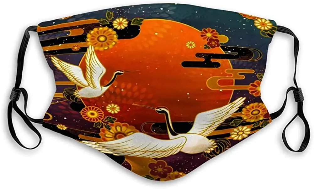 

Japanese Traditional Crane Bird And Chrysanthemum Design Unisex Mask Cycling Windproof Anti Dust Mask Mouth With Adjustable Ear