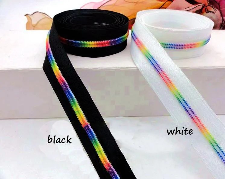 

New Style White,Black Tape Gradient Color Teeth 5# 7# Nylon Zipper for Make Clothes,Jacket Coat Decorate Sew Rainbow Zipper Tape