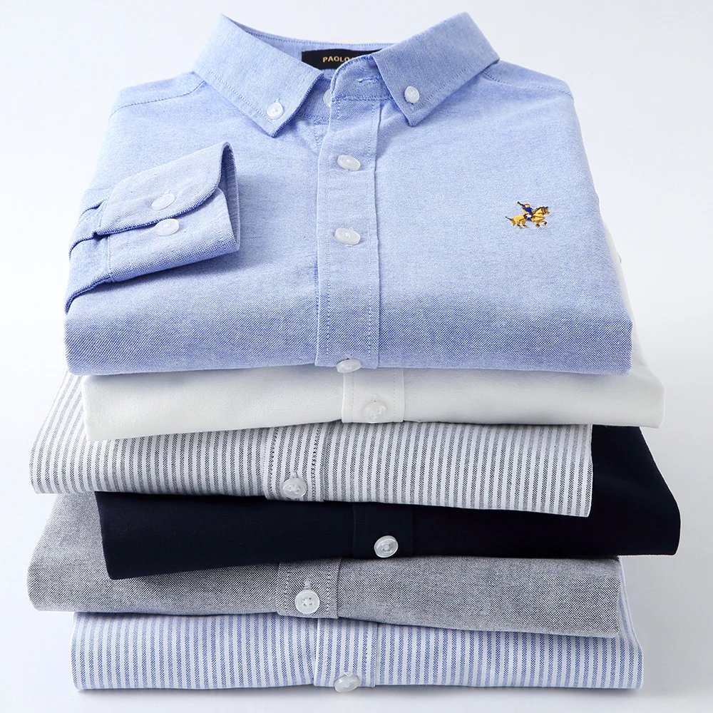 

Casual Pure Cotton Oxford Striped Shirts For Men Long Sleeve Embroidery Logo Design Regular Fit Fashion Stylish