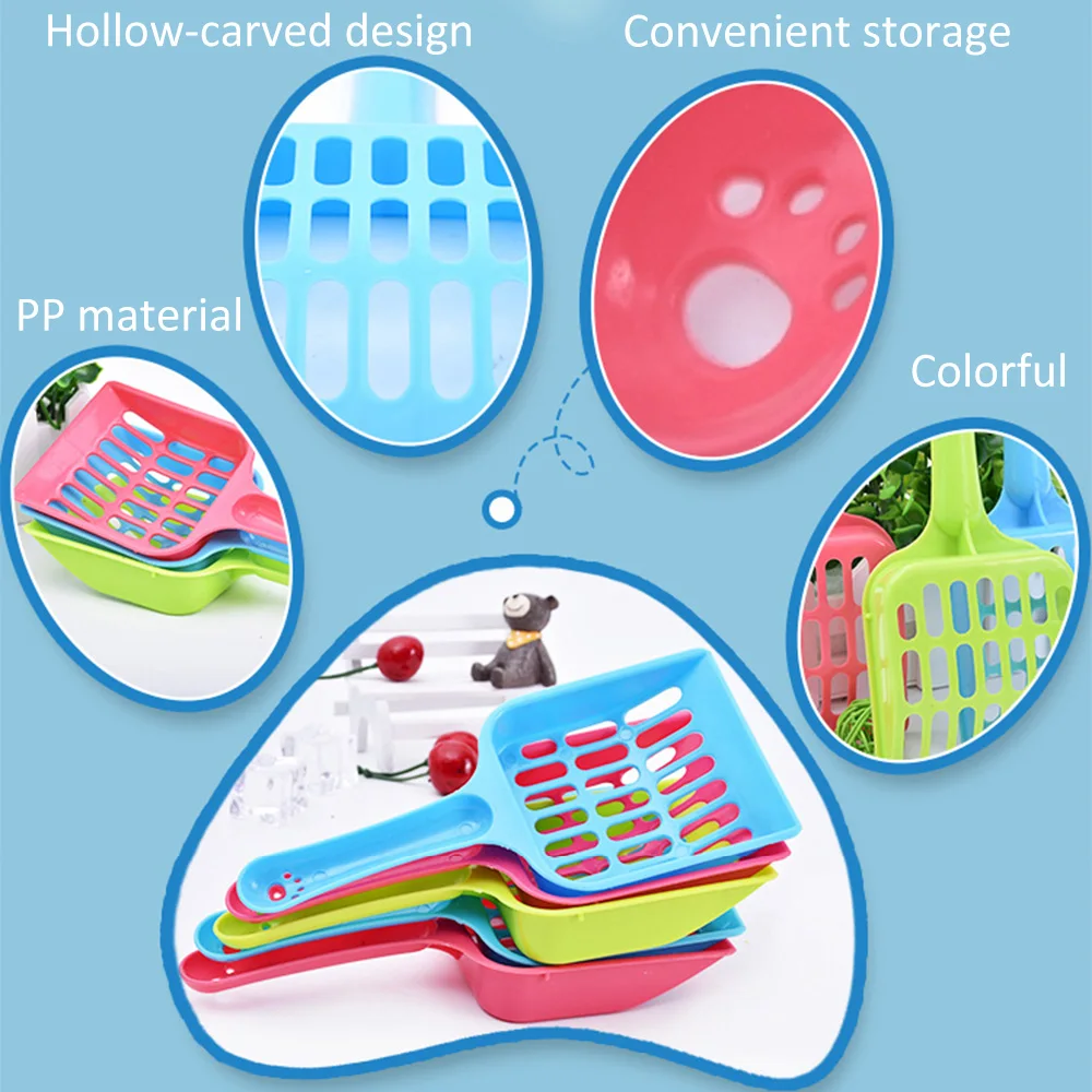 

Plastic cat litter Modern Design Use Easy Pet Shovel Sand Scoop Waste Dog Puppy Litter Hollow Out Food Spoons Random Color