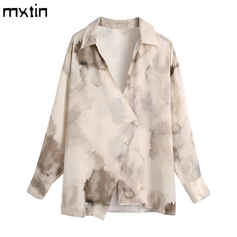 

2021 Women Autumn Fashion Print Long Blouses Vintage Lapel Collar Long Sleeve Button Female Shirts Casual Chic Tops Vestidos