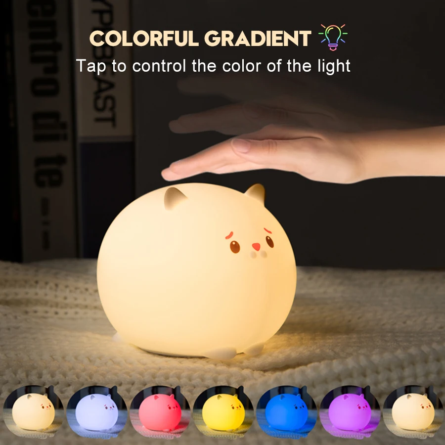 

Цветная силиконовая Светодиодная лампа с USB-разъемом, ночсветильник в виде милых животных, мягкие Мультяшные лампы для детской спальни, дет...