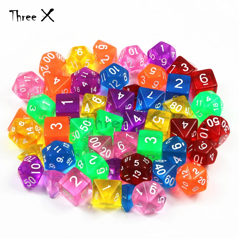 Colorful Top Quality Dice Set of 7 Translucent Sided D4 D6 D8 D10 D12 D20 for DND Dados Rpg Boardgame | Спорт и развлечения