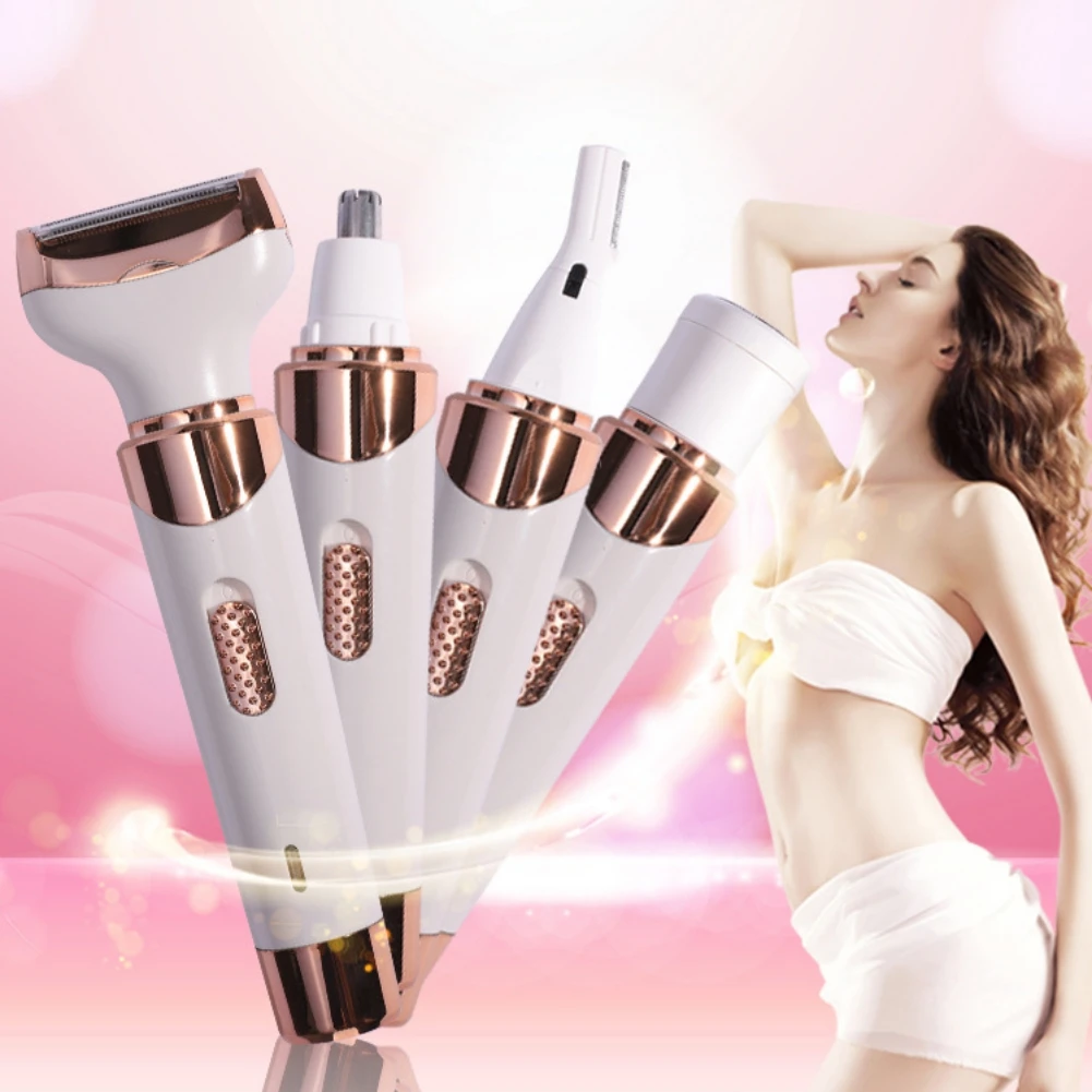 

4 in 1 Electric Hair Remover Lady Shaver with 4 Replaceable Heads Nose Hair Trimmer Eyebrow Shaper Epilator