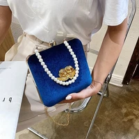 pearls evening bags for women 2021 new luxury handbag velvet fashionable womens purses designer chain party shoulder bag woman