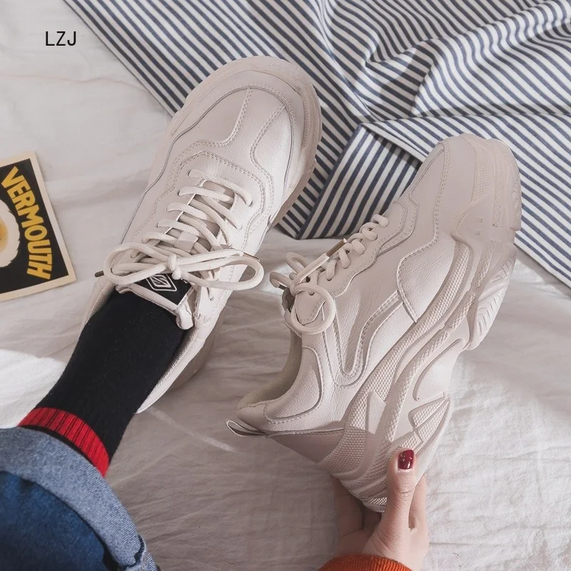 Женские кроссовки на шнуровке Повседневные Удобные платформе толстой подошве