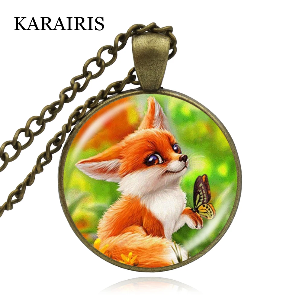 

KARAIRIS Newest Fox Statement Necklace Creature Watercolor Woodland Glass Cabochon Pendant Women Choker Necklaces DIY Jewelry