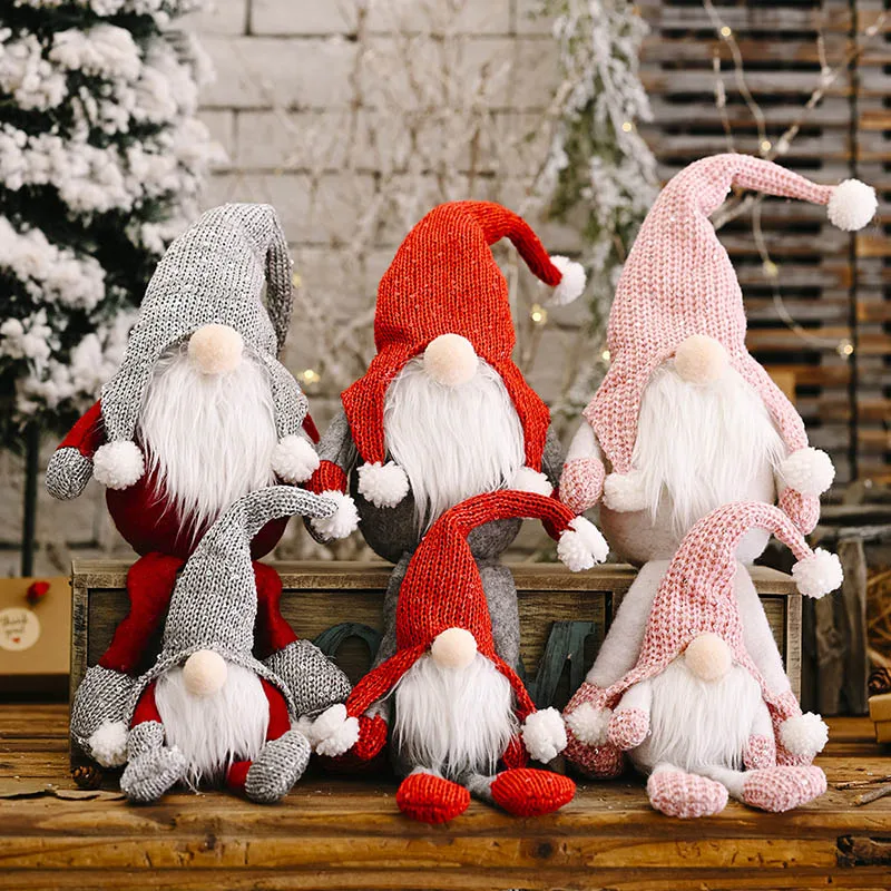 

Knitted Gnime Doll Christmas Long Legs Sitting Position Faceless Doll Decoration Christmas Tree Decor Rudolphs Gift