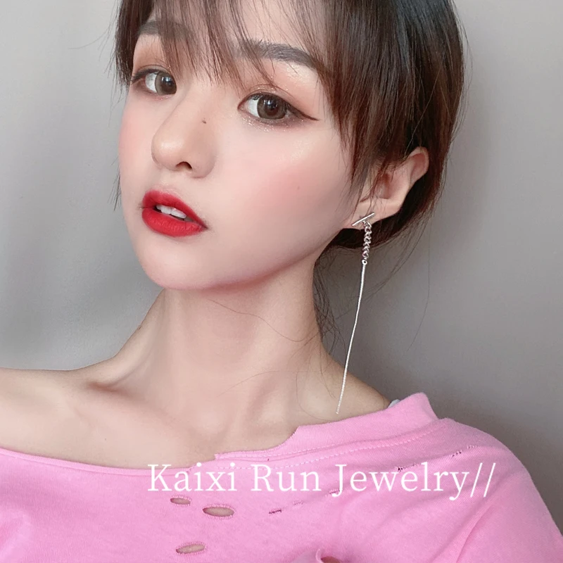 

KXR Korean Temperament Imitation Pearl Long Tassel Asymmetric Earrings Fashion Sense Simple Wind Small Design Earrings
