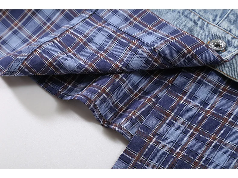 

ZCSMLL Vintage Plaid Women Blouses Turn-down Collar Long Sleeve Patchwork Denim Loose Big Size Shirt 2021 New Autumn Winter