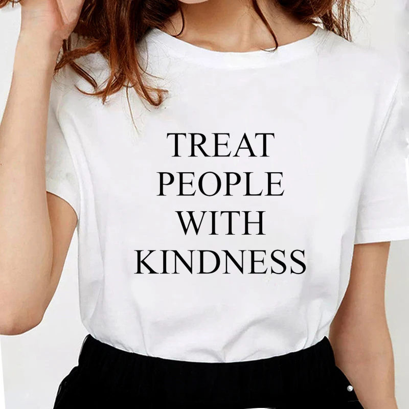 

Женская футболка с надписью «Treat People With Kindness» harajuku, простые женские мягкие хлопковые повседневные белые топы, футболки S1538