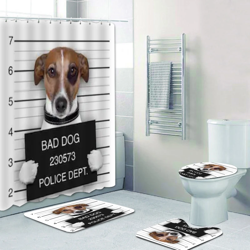Funny Bad Girl Dog Bathroom Shower Curtains for Bathtub Jack Russell Terrier Bath Accessories Toilet Mats Puppy Home Decor | Дом и сад