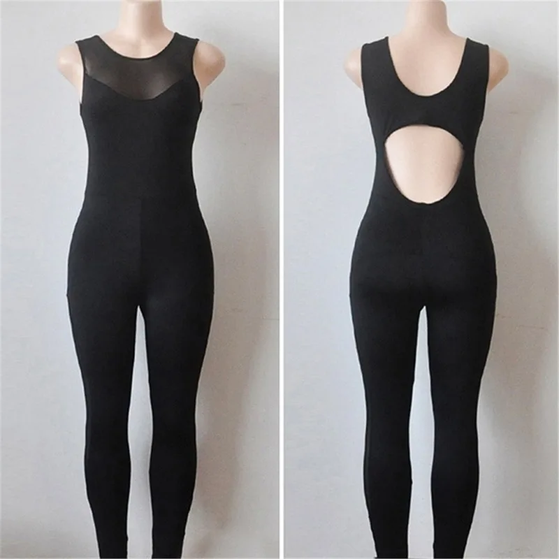 

Sexy Jumpsuit Women Summer Autumn Jumpsuit Mesh Splicing Fitness Clothes Ankle-Length Jumpsuits Skinny Rompers For Women