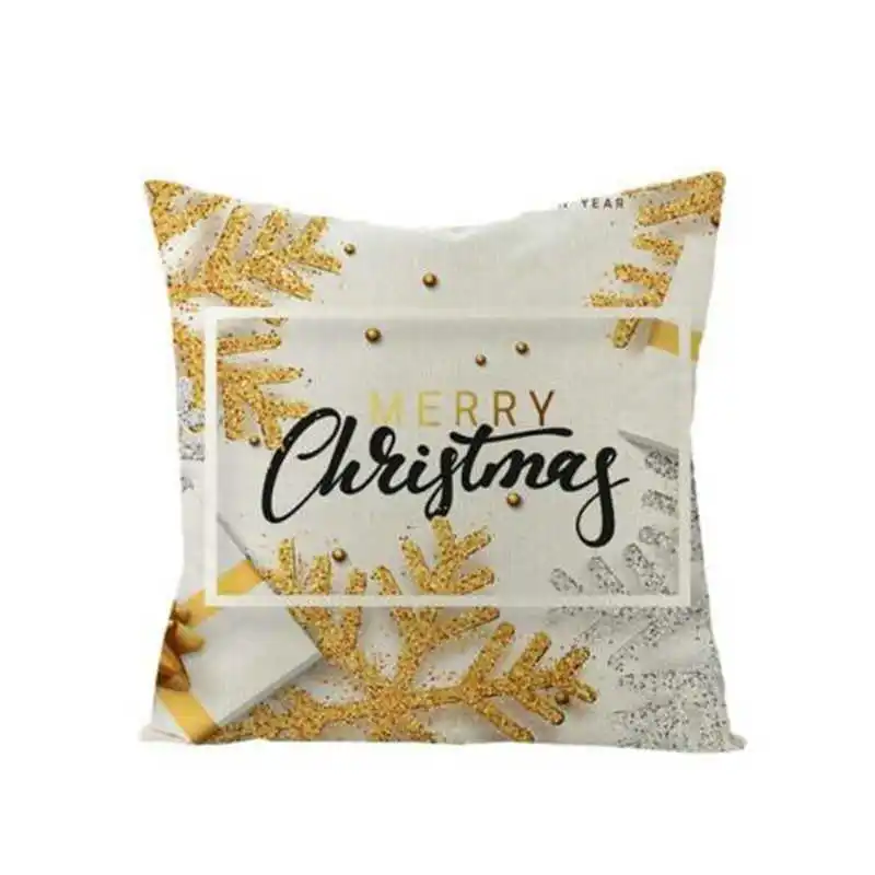 

Linen Rose Cushion Christmas 18\" Decor Case Home Pillow Gold Snowflake Cover