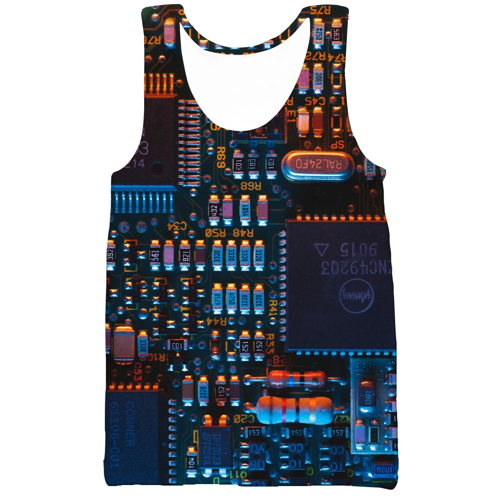 

Новый модный мужской и женский тренировочный костюм с 3D-принтом электронных чипов, жилет с круглым вырезом в стиле хип-хоп, размер раньше, се...