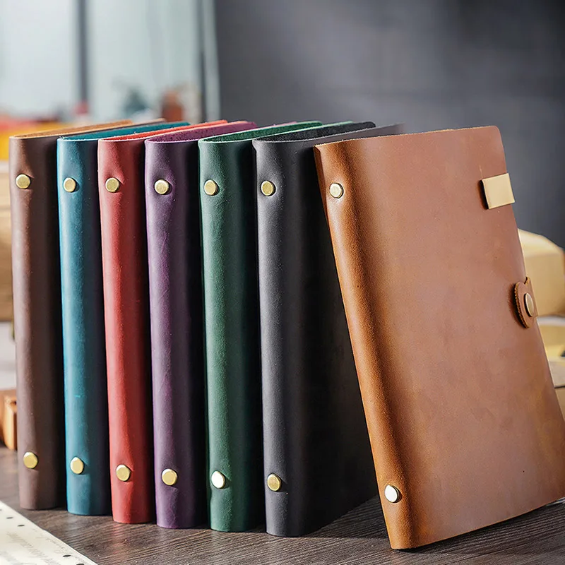 

A5 Size Vintage Cowhide Leather Notebook Genuine Leather Blank Kraft Paper Notepad Europe Retro Diary Sketchbook
