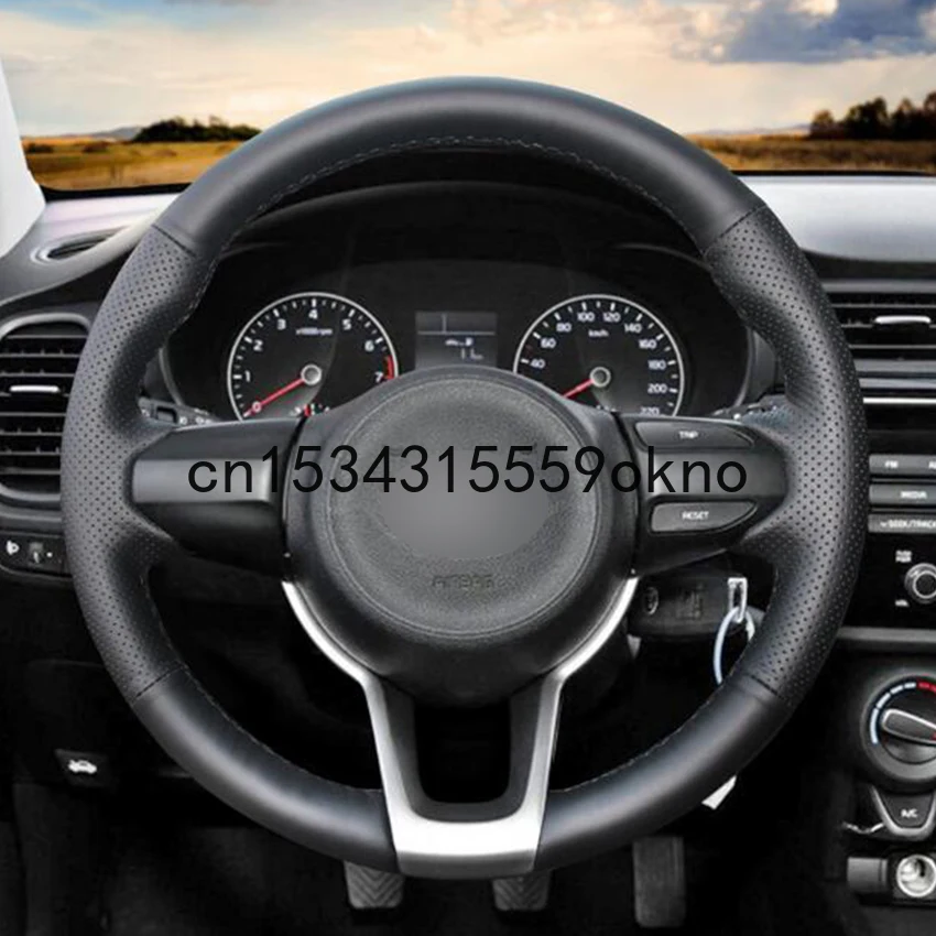 

Чехол на руль из черной кожи для Kia Rio 2017-19 Rio5 2019 K2 2017-19 Picanto Morning 2017-19