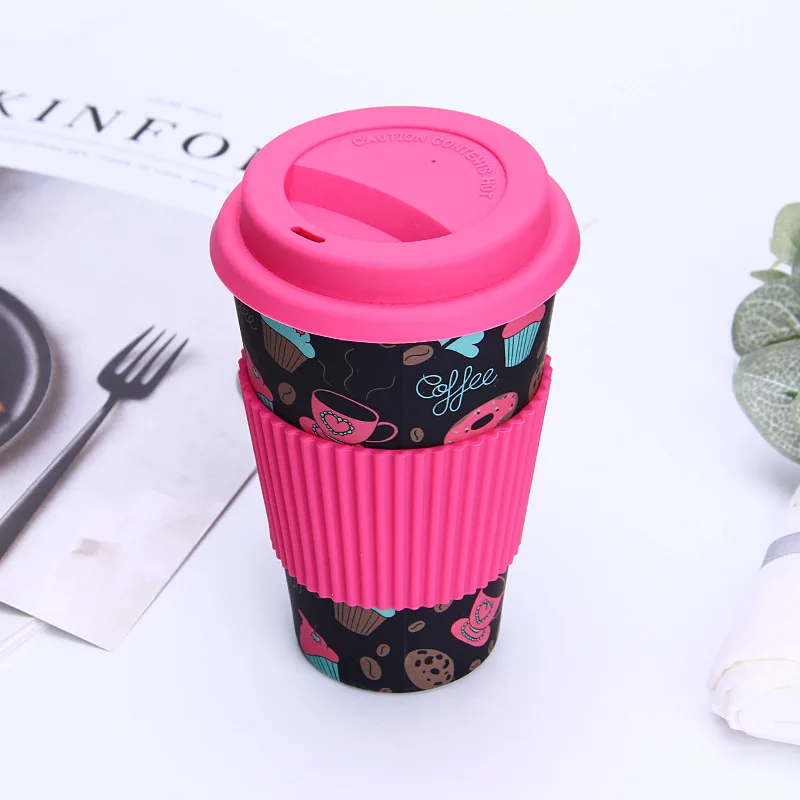Rose-Black Coffee 400 мл Экологичная кофейная кружка из бамбукового волокна, дорожная кружка с крышкой, портативные пивные кружки чашки для чая, молока, чашки для рождественских подарков - Цвет: Rose-Black Coffee