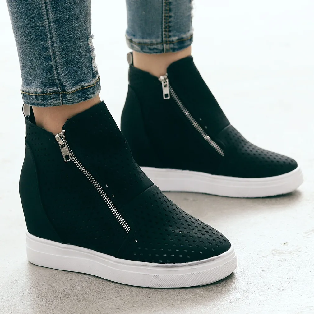 Зимние ботинки Женские ботильоны на плоской подошве молнии с круглым носком в
