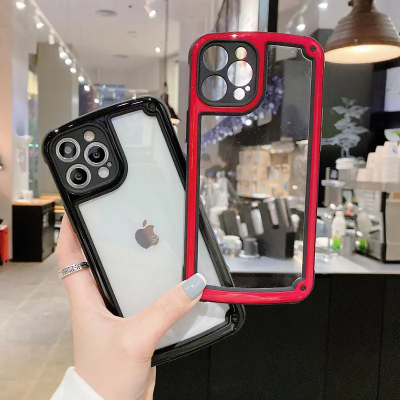 

For iPhone 12 11 Pro Max mini X Xs MAX XR Shockproof Armor Transparent Phone Case Camera Protection Candy Color Cover Case
