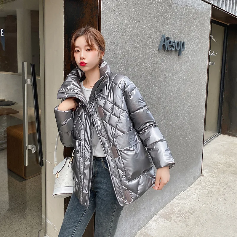 

20 autumn and winter new thick ins short loose cotton coat disposable bread coat coat bright down down cotton coat women fashion