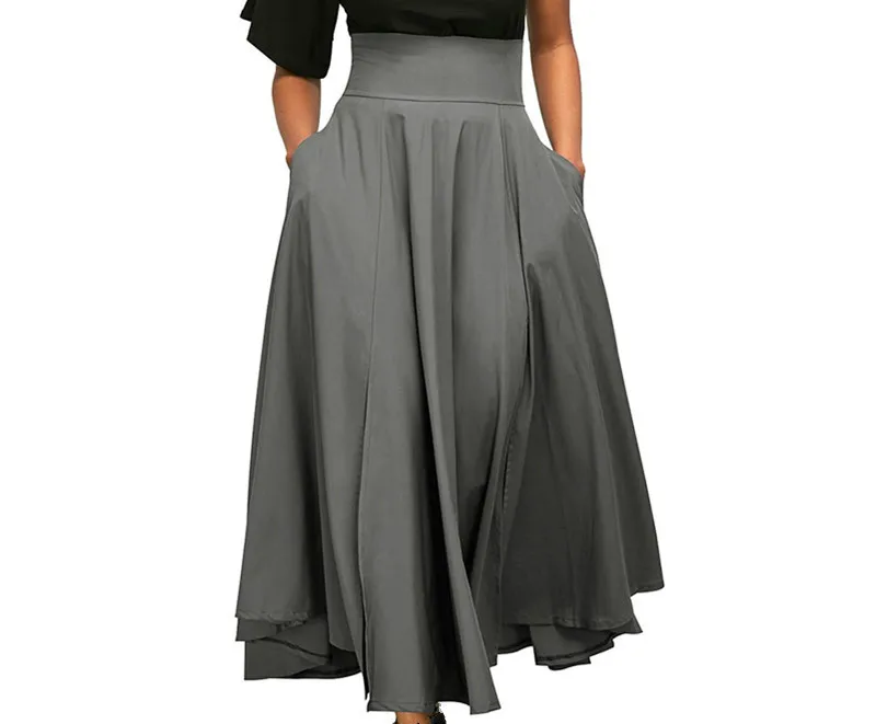 Летняя женская плиссированная юбка с высокой талией винтажная длинная синяя