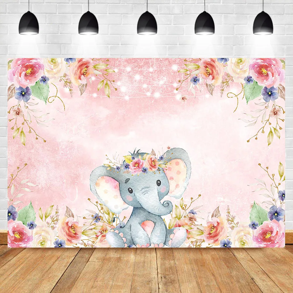 Фон для фотосъемки с изображением слона и детского душа розовый цветок милый