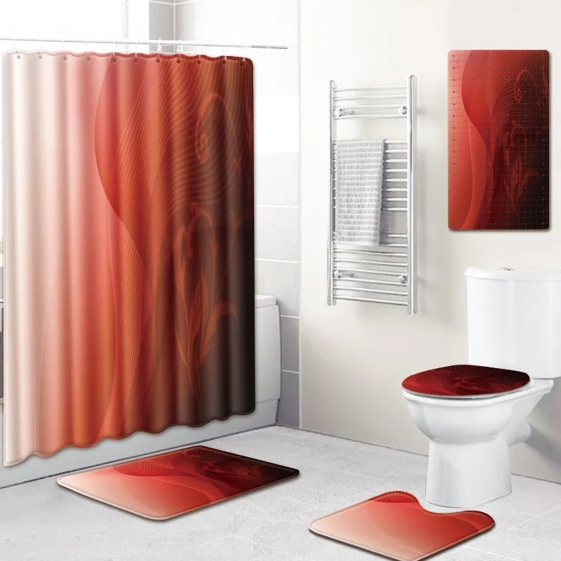 

Bath Mat Waterproof Shower Curtain Toilet Five-Piece Set Absorbent Non-Slip Bath Mat Door Mat Flannel Thick Carpet
