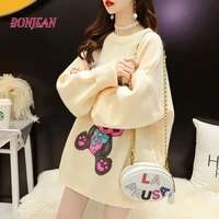 Round-Neck Womens Knitted Sweater Clothes Plus Size 2020 Winter Warm Long Sleeve Teddy Bear Loose Pattern Korean Knit Sweater