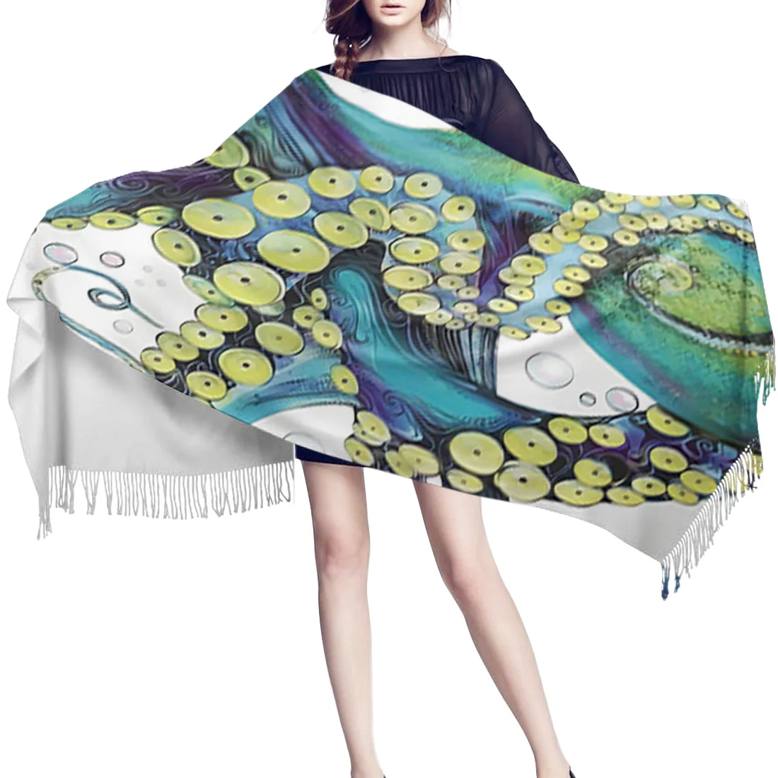 Зимний женский шарф синий Осьминог Пузырьковые теплые кашемировые шарфы с