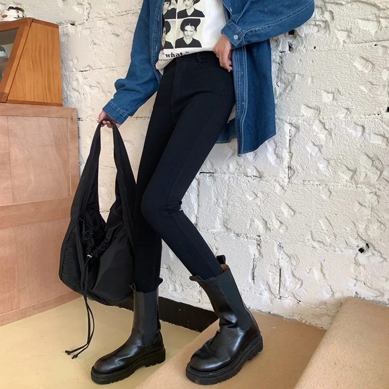 2021 Ранняя весна новые узкие брюки с высокой талией женские черные маленькие 150 см