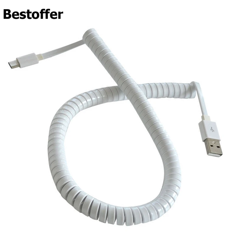 10 футов Белый USB-C к USB2.0 A штекер адаптера синхронизации данных спиральный плоский