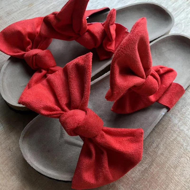 Женские шлепанцы с бантом Женская пляжная обувь однотонные бантиком