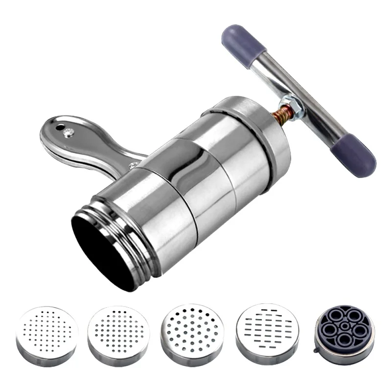 

Manual Noodle Maker Stainless Steel Press Pasta Machine Crank Cutter Fruits Cookware With 5 Pressing Moulds Making Spaghetti