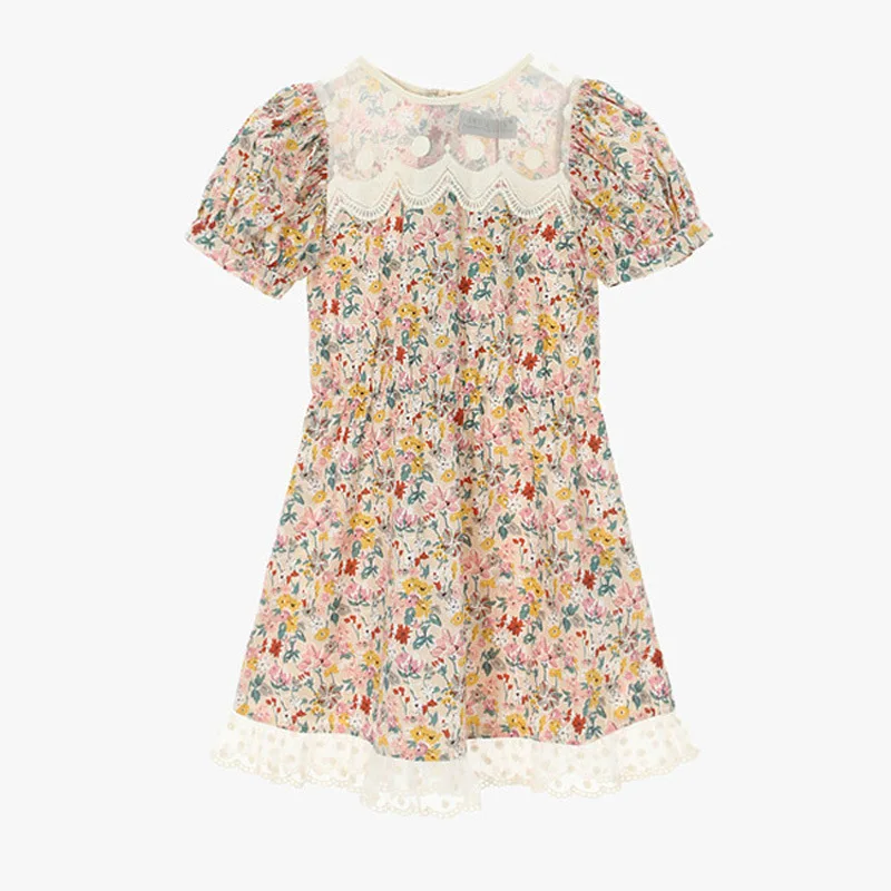 

Girls Dress Elegant Floral Princess Dress Cotton Children's Clothing Puff Sleeve Kids Dresses for Girl Mother Daughter Matching