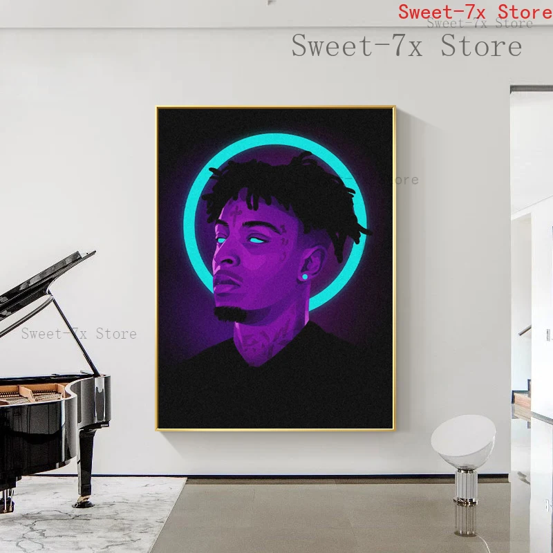 

21 Savage Neon Pop Singer Painting Canvas Painting Art Nordic Posters and Prints Wall Pictures for Living Room Decor Frameless