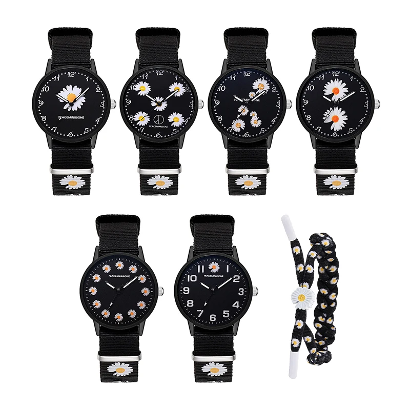 Часы наручные женские кварцевые с нейлоновым ремешком повседневные цветами и