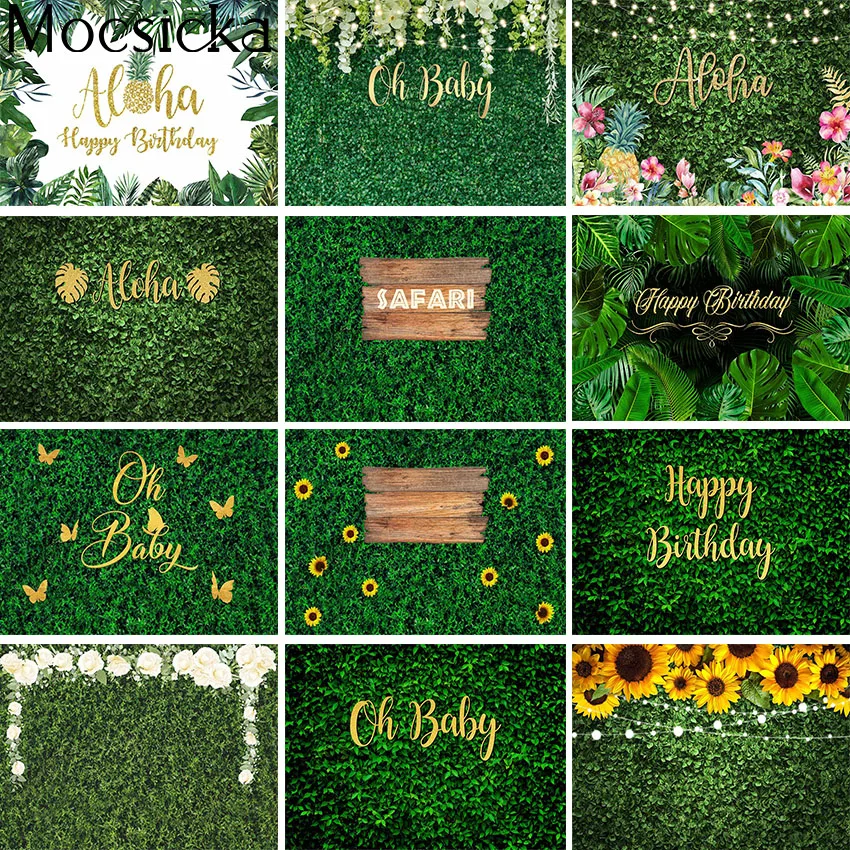 

Mocsicka Green Grass Jungle Safari Party Backdrop Neutral Tropical Leaves Greenery Birthday Baby Shower Party Photo Background