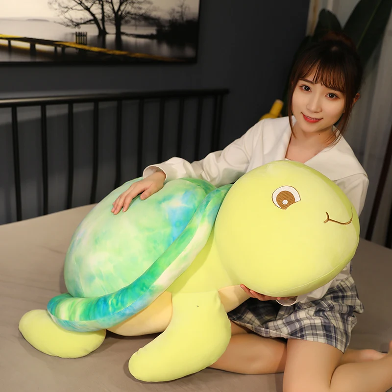 

35-65cm Huge Rainbow Sea Turtle Plush Toys Stuffed Animal Tortoise Doll Soft Cartoon Pillow Back Cushion Child Girls Kids Gift
