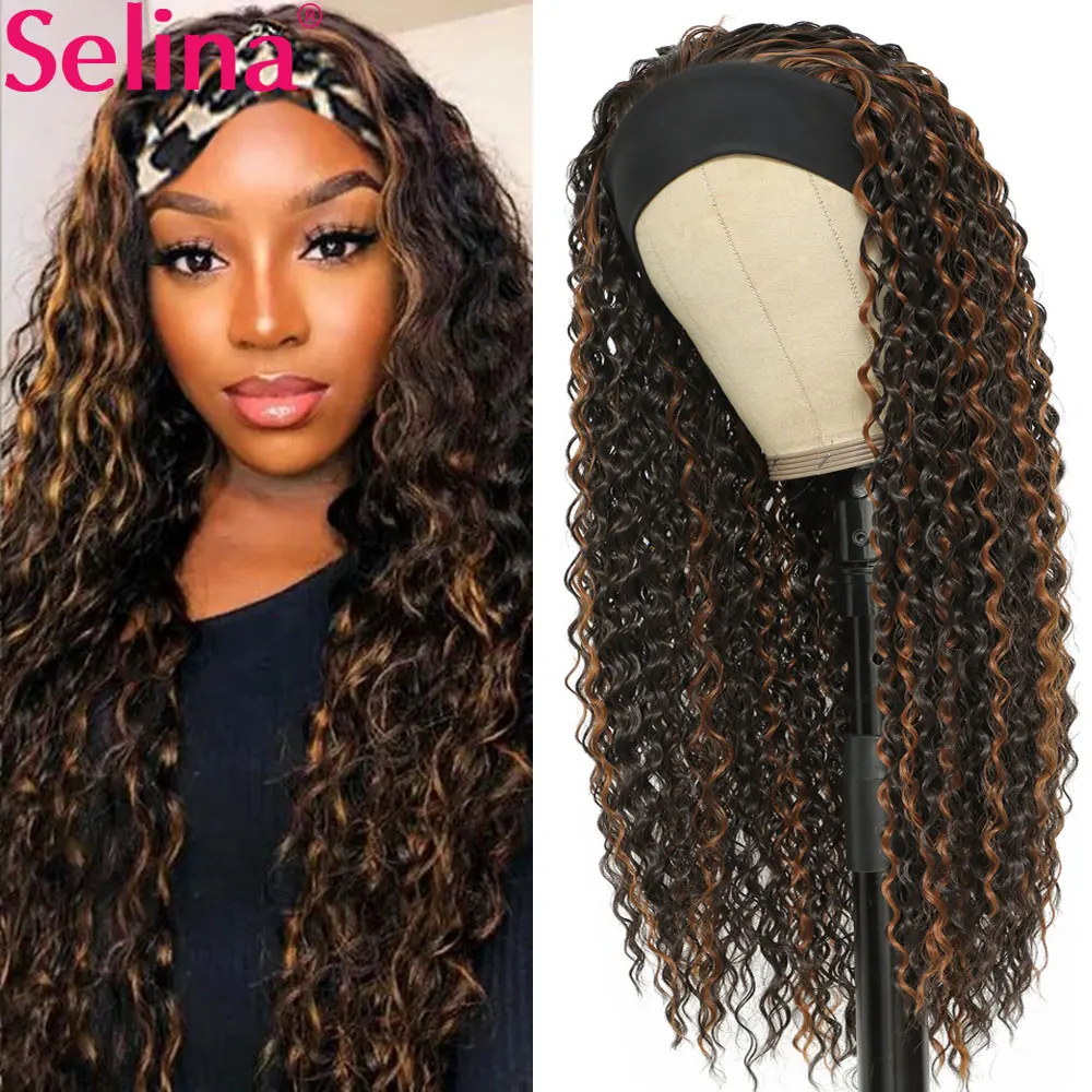 Женский синтетический парик Selina кудрявый ярко-светлый с налобной повязкой