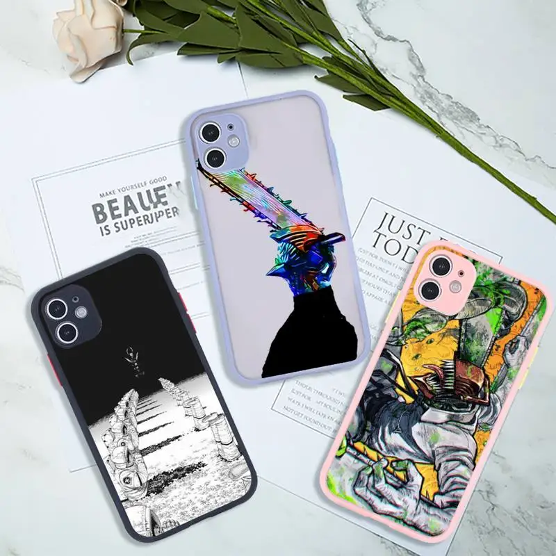 

Chainsaw Man Phone Case For iPhone 13 12 11 Mini Pro XR XS Max 7 8 Plus X Matte transparent Pink Back Cover