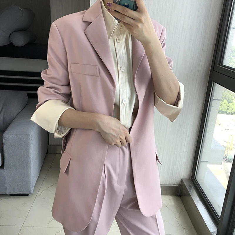 TWOTWINSTYLE Элегантный комплект из двух предметов женский воротник с лацканами длинный рукав на шнуровке хит цвет блейзеры Высокая талия с поясом костюмы женские