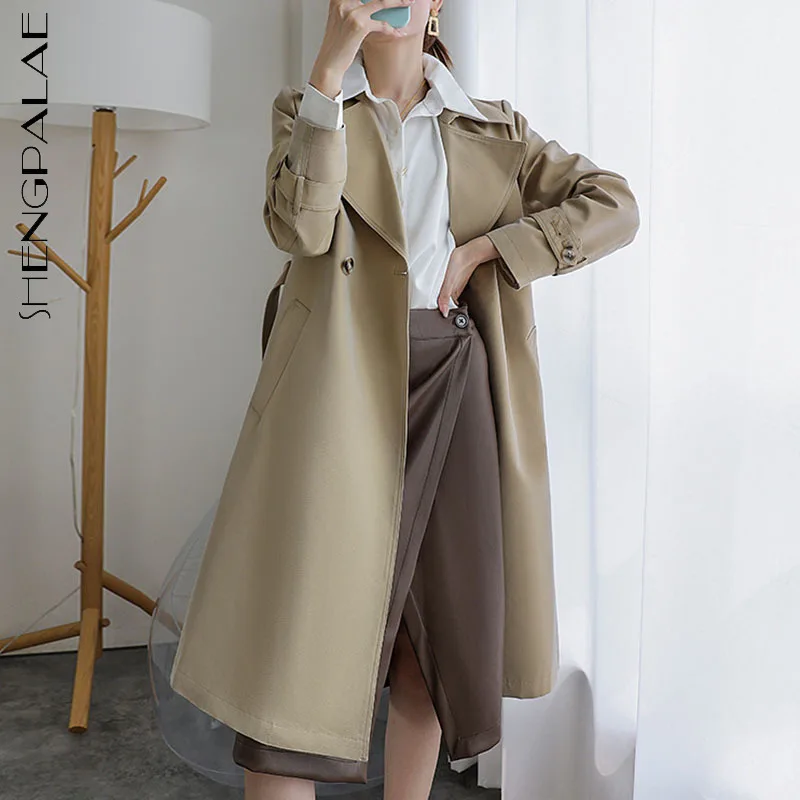 

SHENGPALAE Fashion Solid Color Trench Coat Women's Autumn 2021 New Laple Loose Double Breasted Long Sleeve Windbreaker Female
