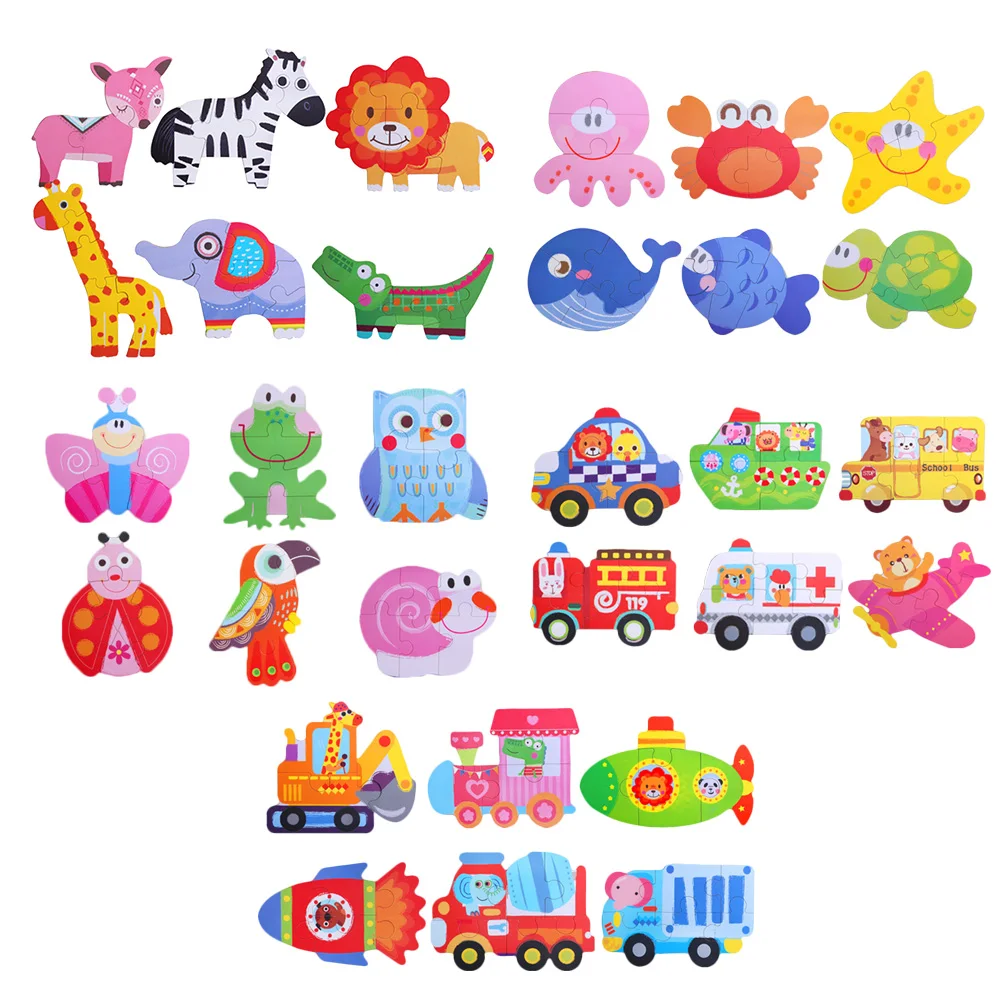 

6 In 1 Iron Box Cartoon Animal Ocean Wooden Puzzle Children's Montessori Toy Baby Early Education Educational Game Toy