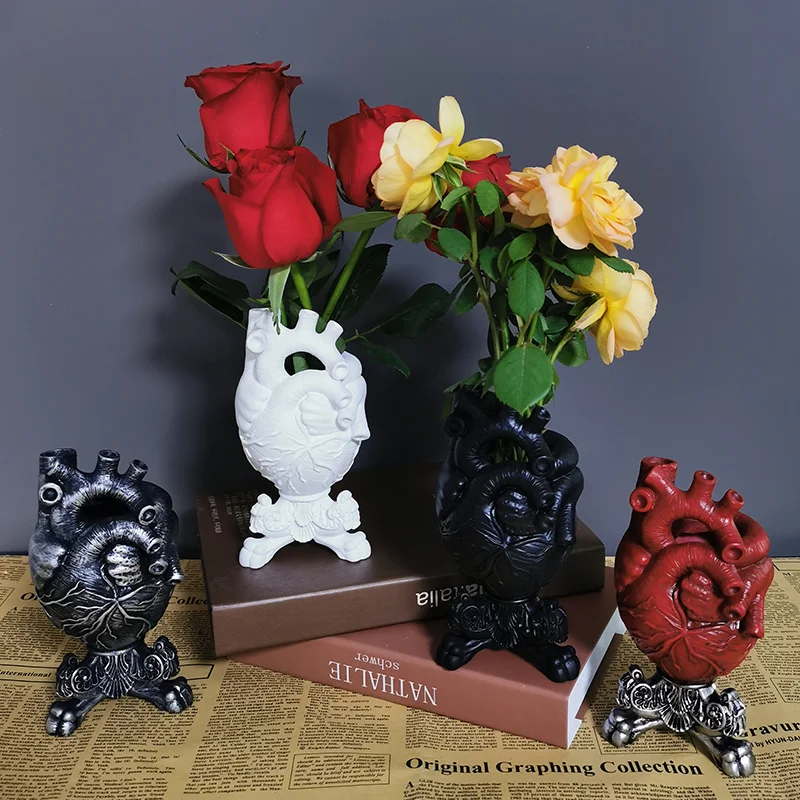 

2021 New Anatomical Human Heart Vase Novelty Resin Plant Flower Pots Decorative Home Ornament Body Heart Shape Sculpture Vase