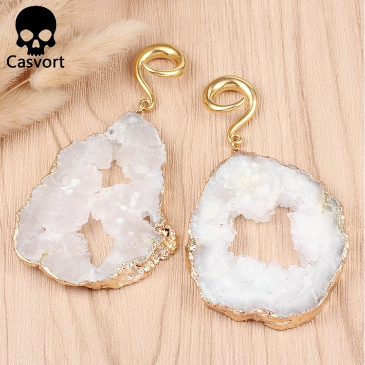 Casvort 2 шт Новые несимметричные с драгоценными кристаллами затычки для ушей Висячие тоннели из нержавеющей стали золотые ушные крючки калибры для пирсинга
